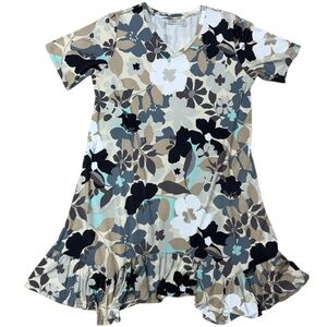 LOGO Lori Goldstein Floral Knit Dress Ruffle Hem Pockets XL